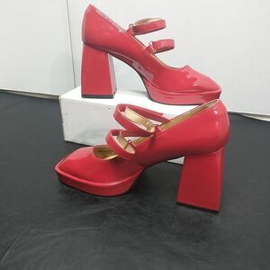 CHa CHa Woman's SZ 10 Dressy Red Mary Jane Chunky Heel Shoes